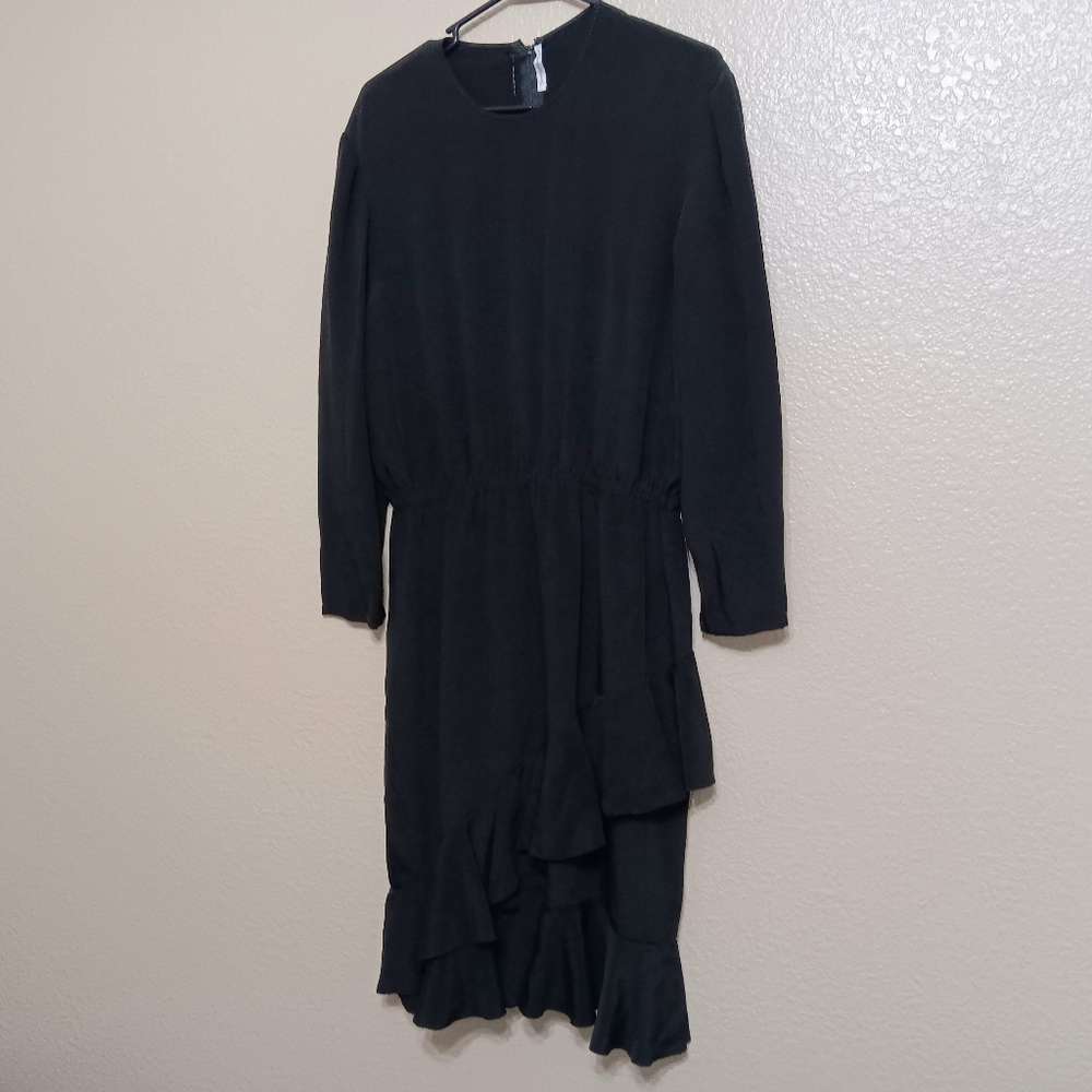 Amen Wardy Vintage Black Silk Ruffle Dress
